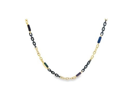 18K Yellow Gold and Black Chain Necklace with Lapis Lazuli and Malachite and Tiger Eye